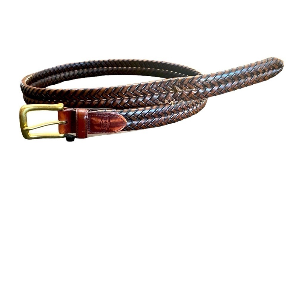Fossil Men’s Brown Braided Belt Gold Buckle Size 36